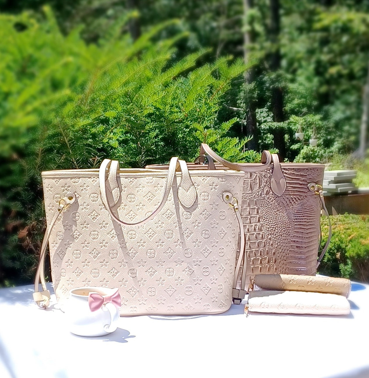 MilaKate Embossed Shoulder Handbag with Wallet, Designer-Inspired Tote.