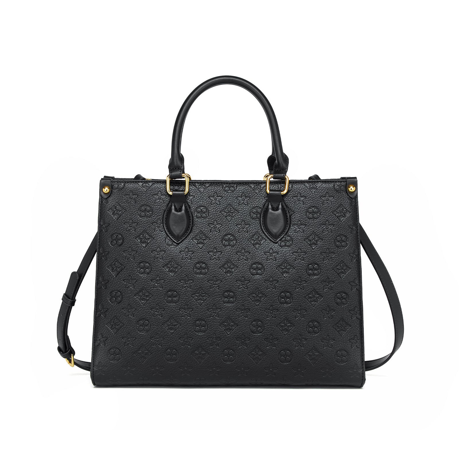 Designer-Inspired Onthego Style Top Handle Bag with Wallet & Crossbody Strap – Embossed Checkered. 9099BKS
