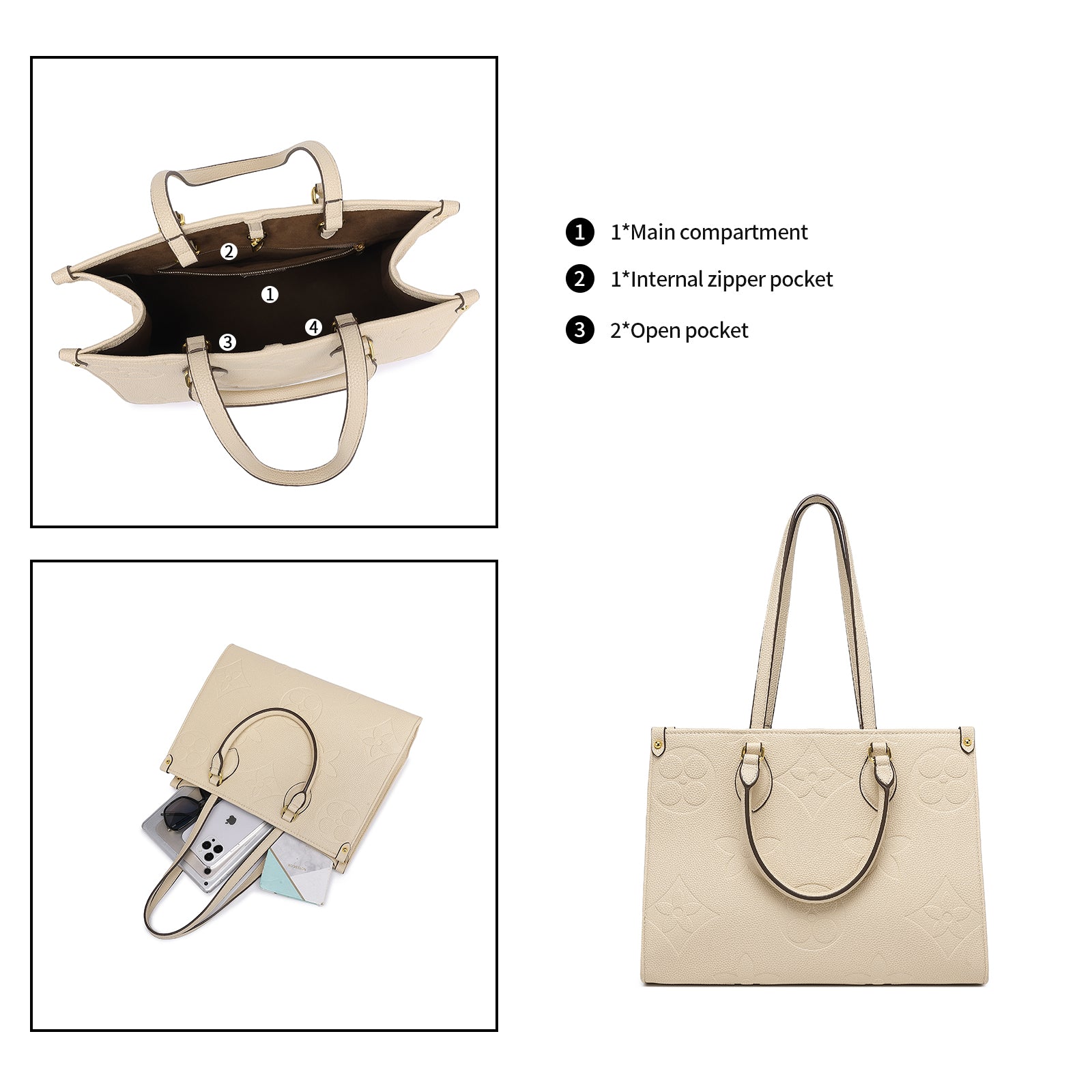 Mila Kate Top Handle Handbag for Women. Designer-Inspired Bag. BeigeColor.