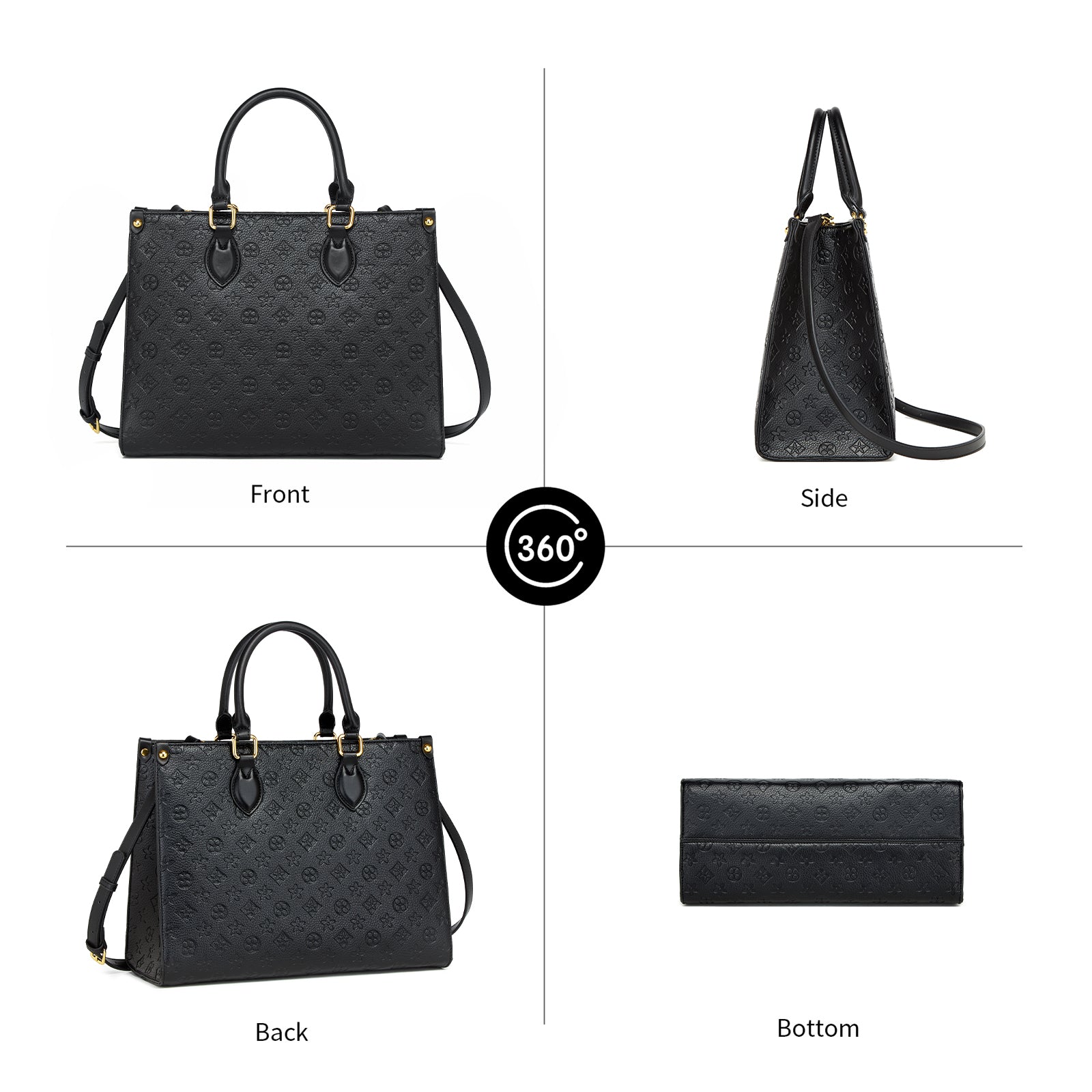 Designer-Inspired Onthego Style Top Handle Bag with Wallet & Crossbody Strap – Embossed Checkered. 9099BKS