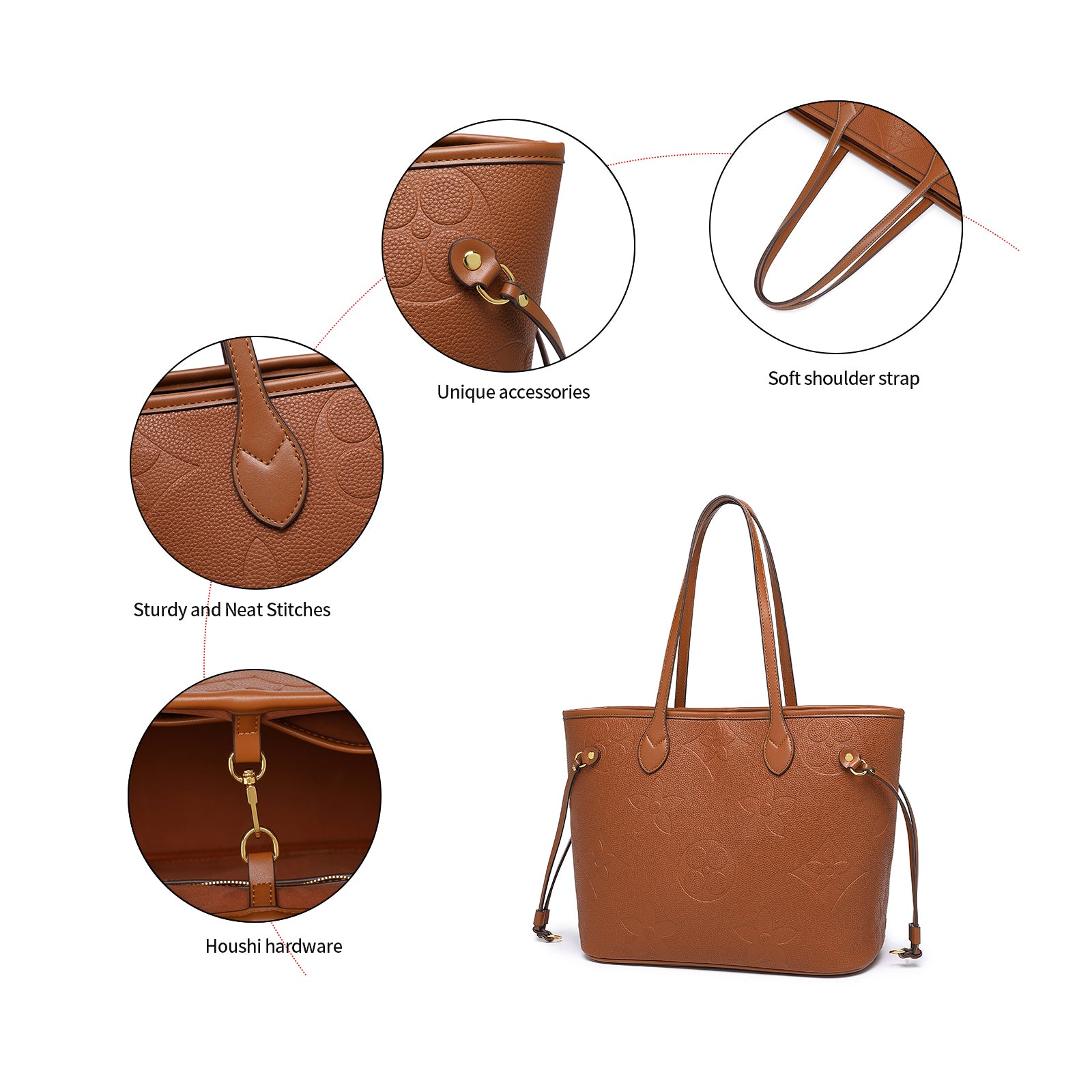 MilaKate Embossed Shoulder Bag with Wallet, Designer-Inspired Tote. BrownLargePrint