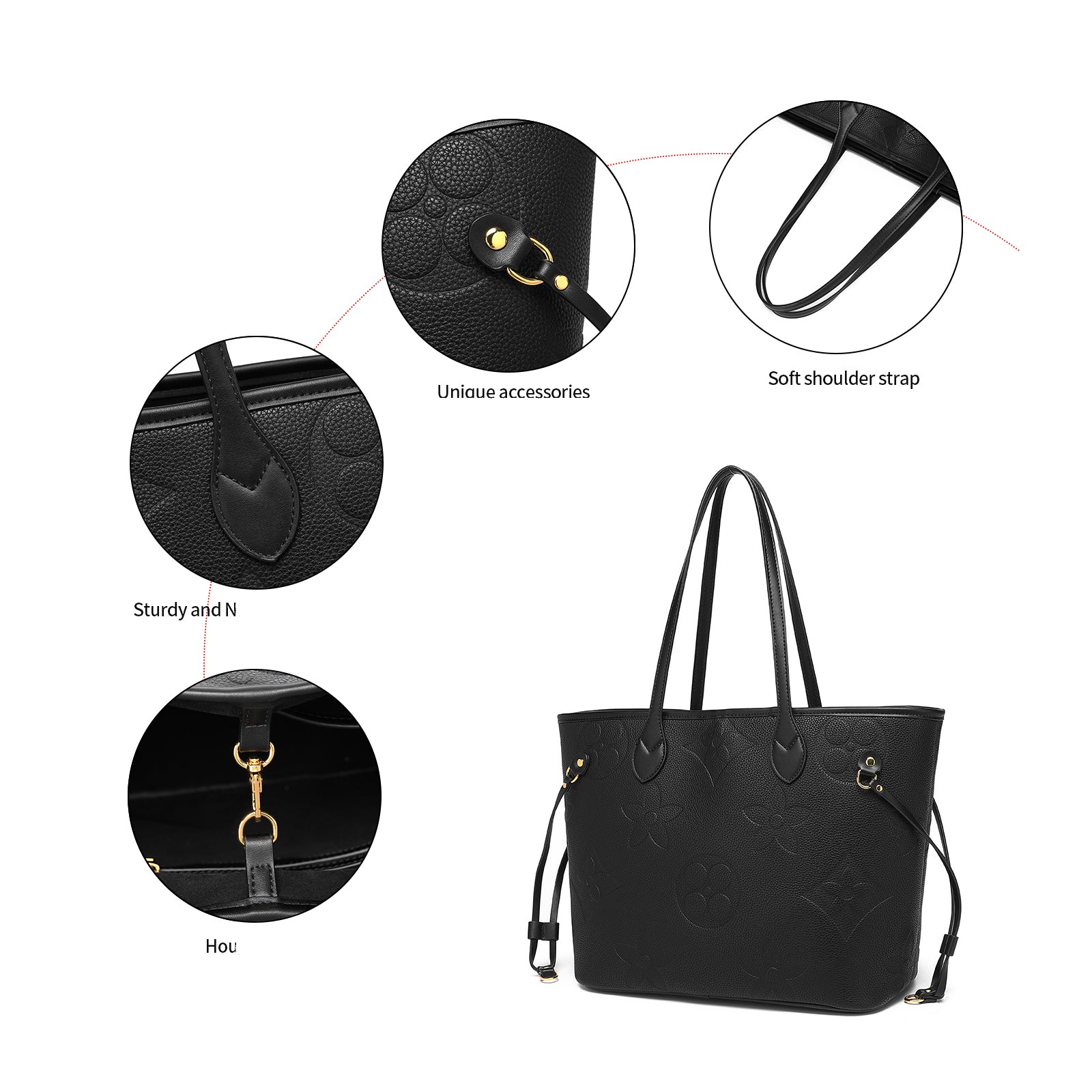 MilaKate Embossed Shoulder Bag with Wallet, Designer-Inspired Tote. 8096BKL