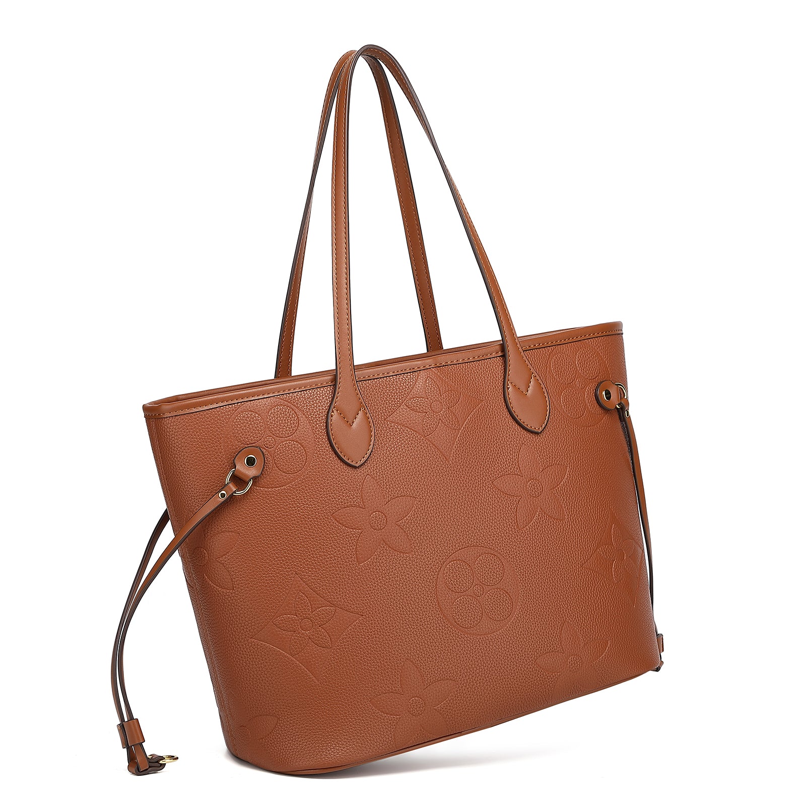 MilaKate Embossed Shoulder Bag with Wallet, Designer-Inspired Tote. BrownLargePrint