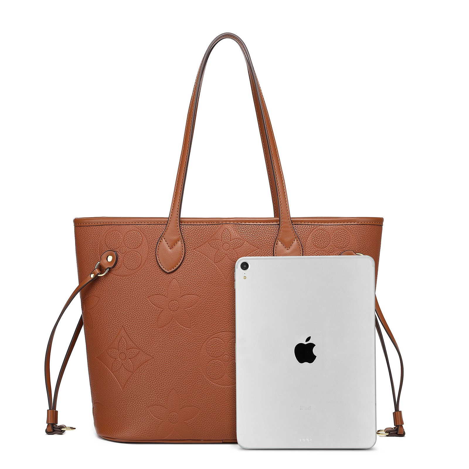 MilaKate Embossed Shoulder Bag with Wallet, Designer-Inspired Tote. BrownLargePrint