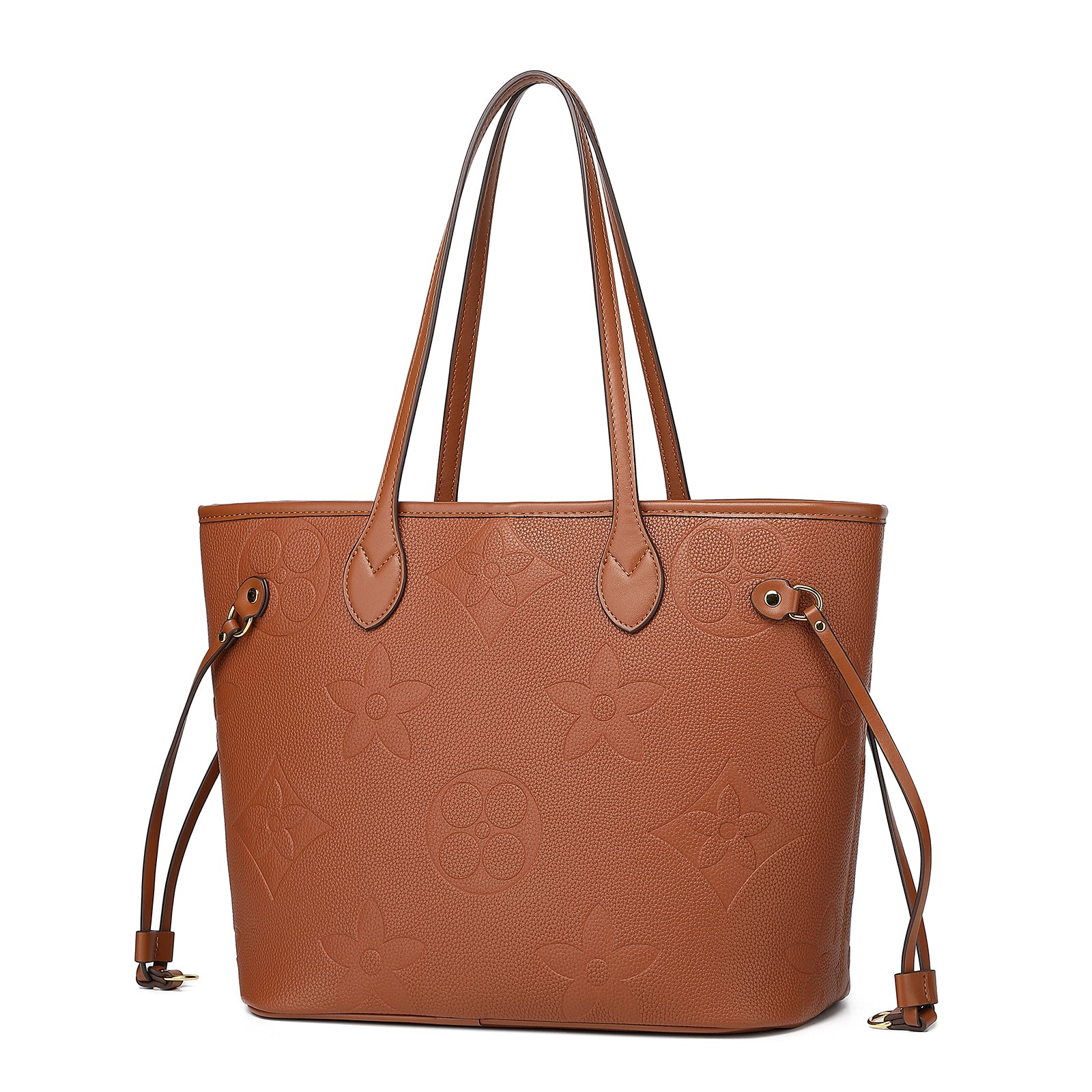 MilaKate Embossed Shoulder Bag with Wallet, Designer-Inspired Tote. BrownLargePrint