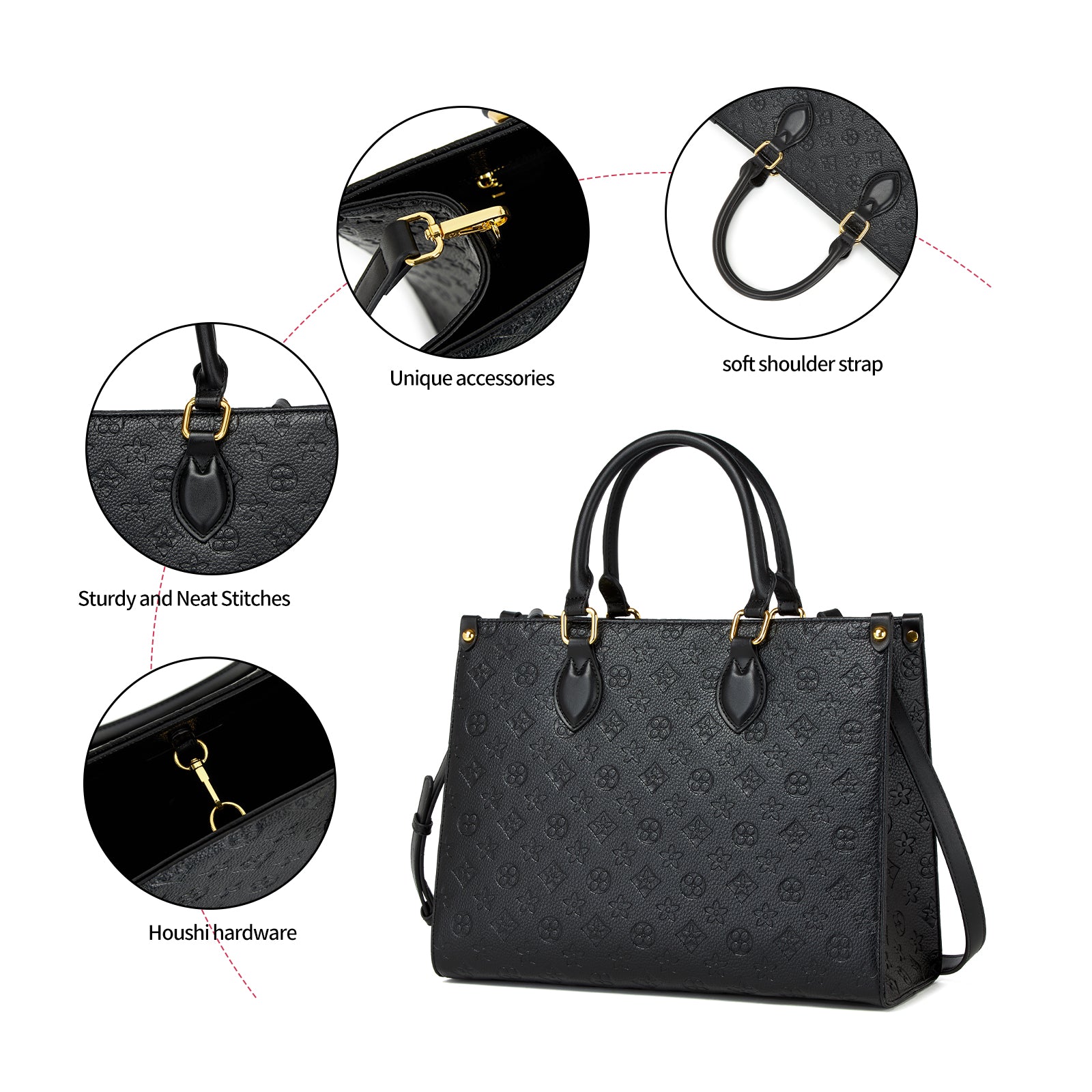 Designer-Inspired Onthego Style Top Handle Bag with Wallet & Crossbody Strap – Embossed Checkered. 9099BKS