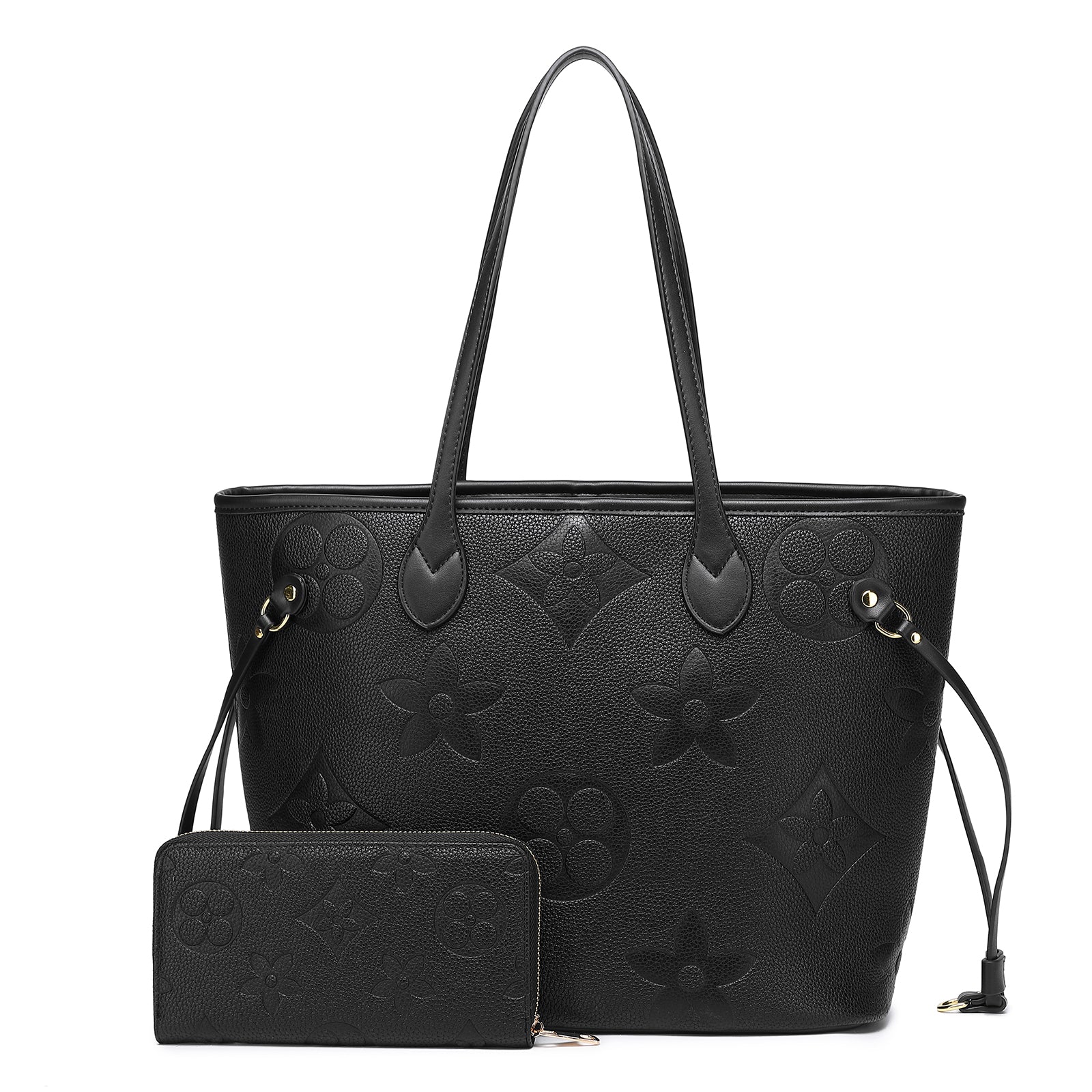 MilaKate Embossed Shoulder Bag with Wallet, Designer-Inspired Tote. 8096BKL