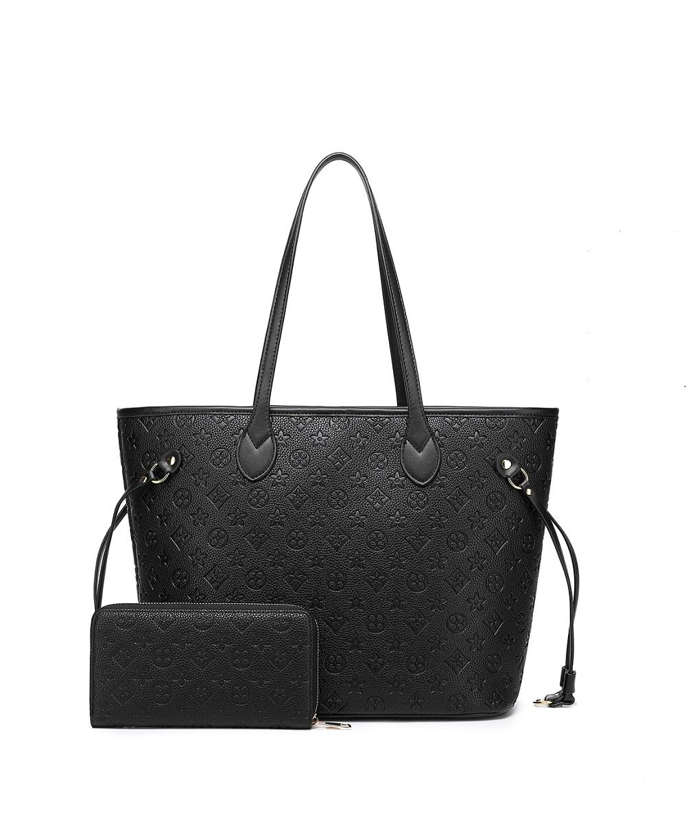 MilaKate Embossed Shoulder Bag with Wallet, Designer-Inspired Tote. 8096BKL
