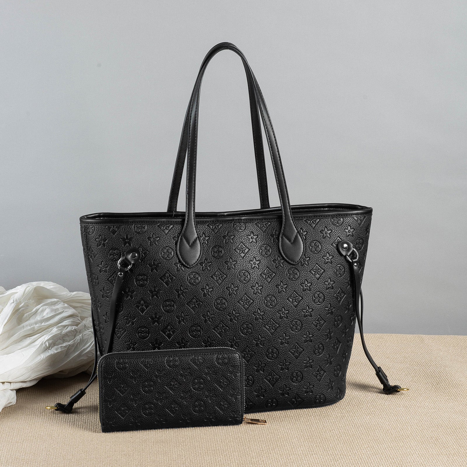MilaKate Embossed Shoulder Bag with Wallet, Designer-Inspired Tote. 8096BKL