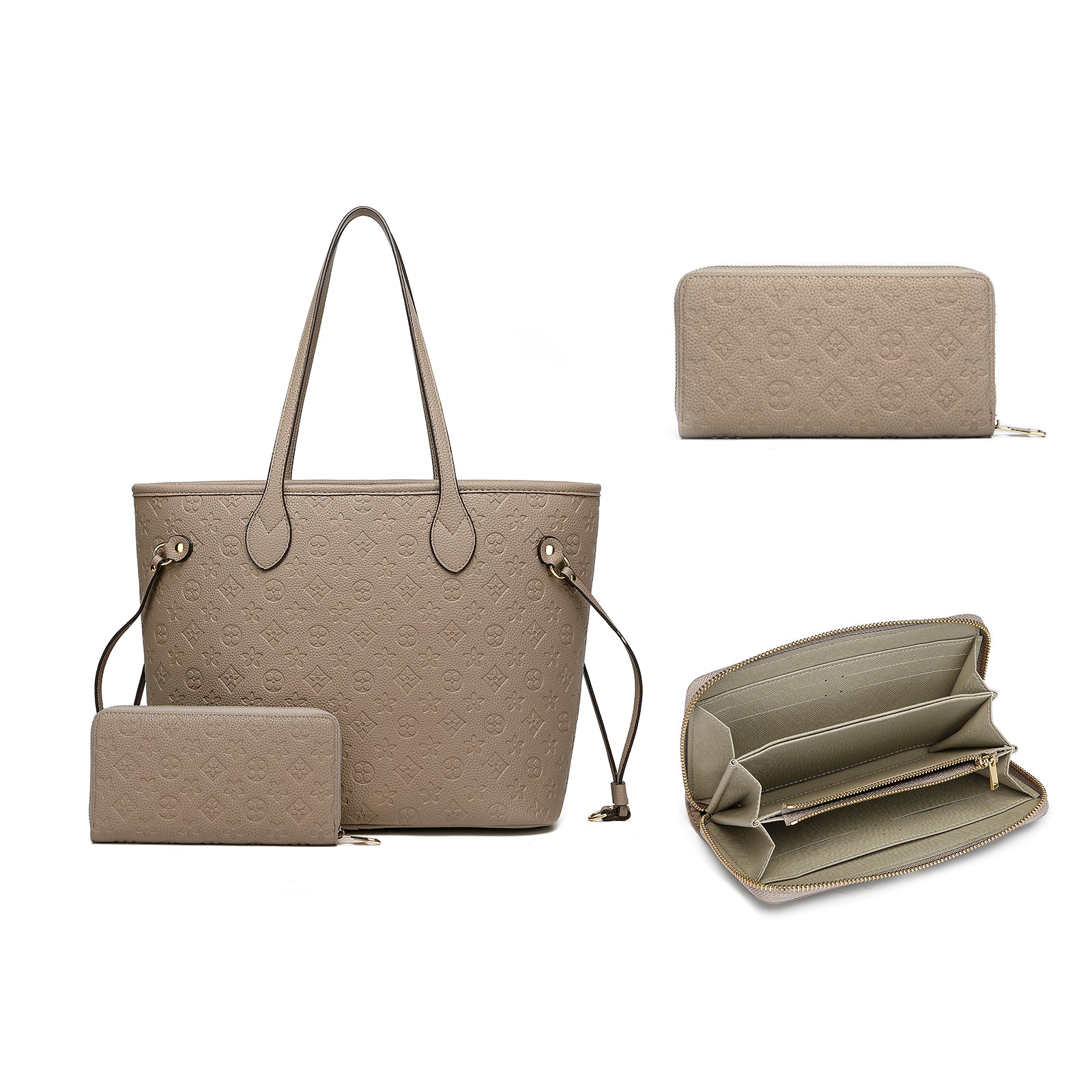 Designer-Inspired Checkered Tote Bag with Wallet – Large Everyday Shoulder Bag8096GreyS