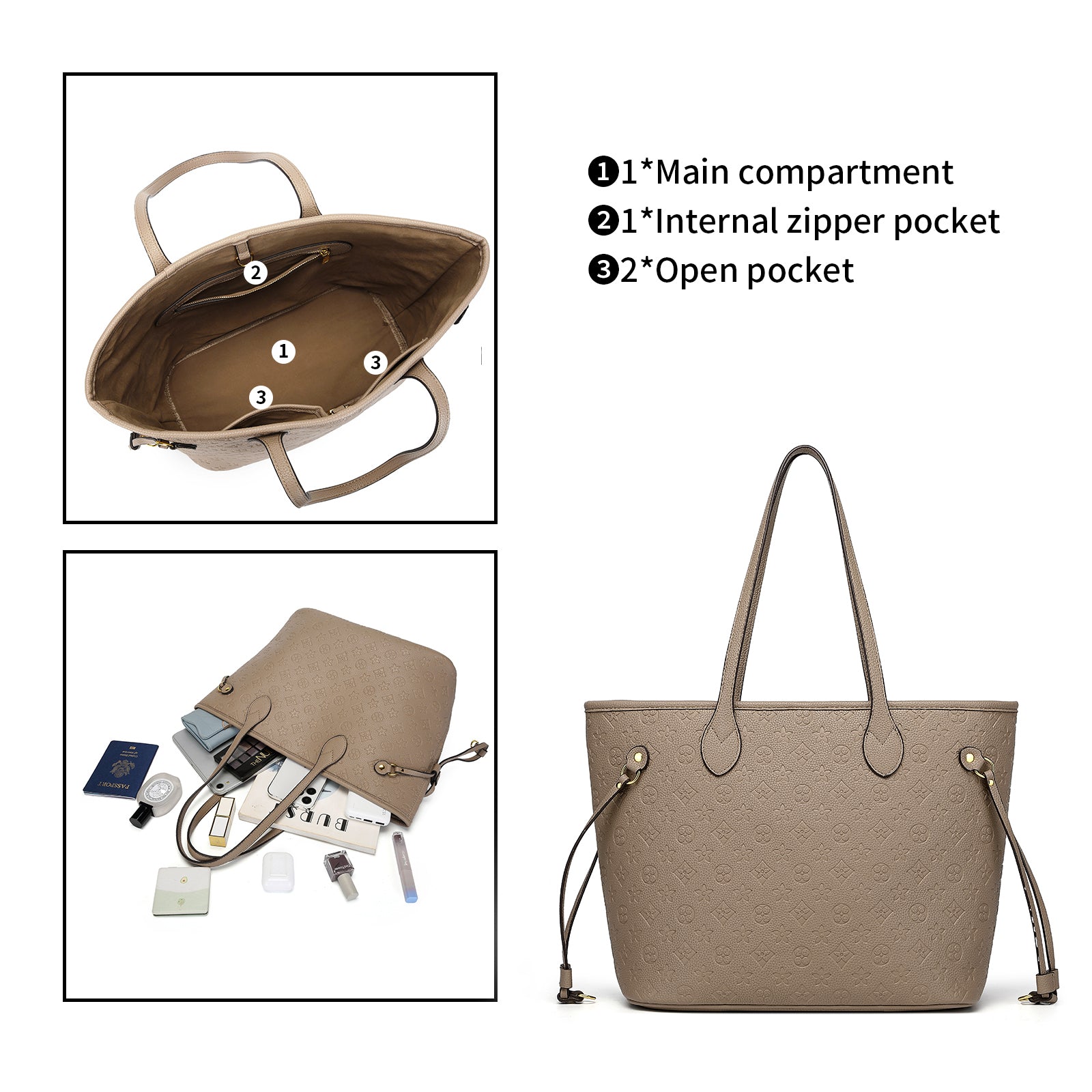 Designer-Inspired Checkered Tote Bag with Wallet – Large Everyday Shoulder Bag8096GreyS