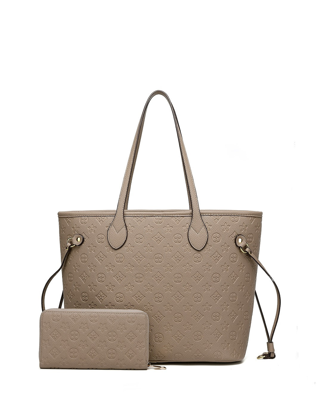 Designer-Inspired Checkered Tote Bag with Wallet – Large Everyday Shoulder Bag8096GreyS