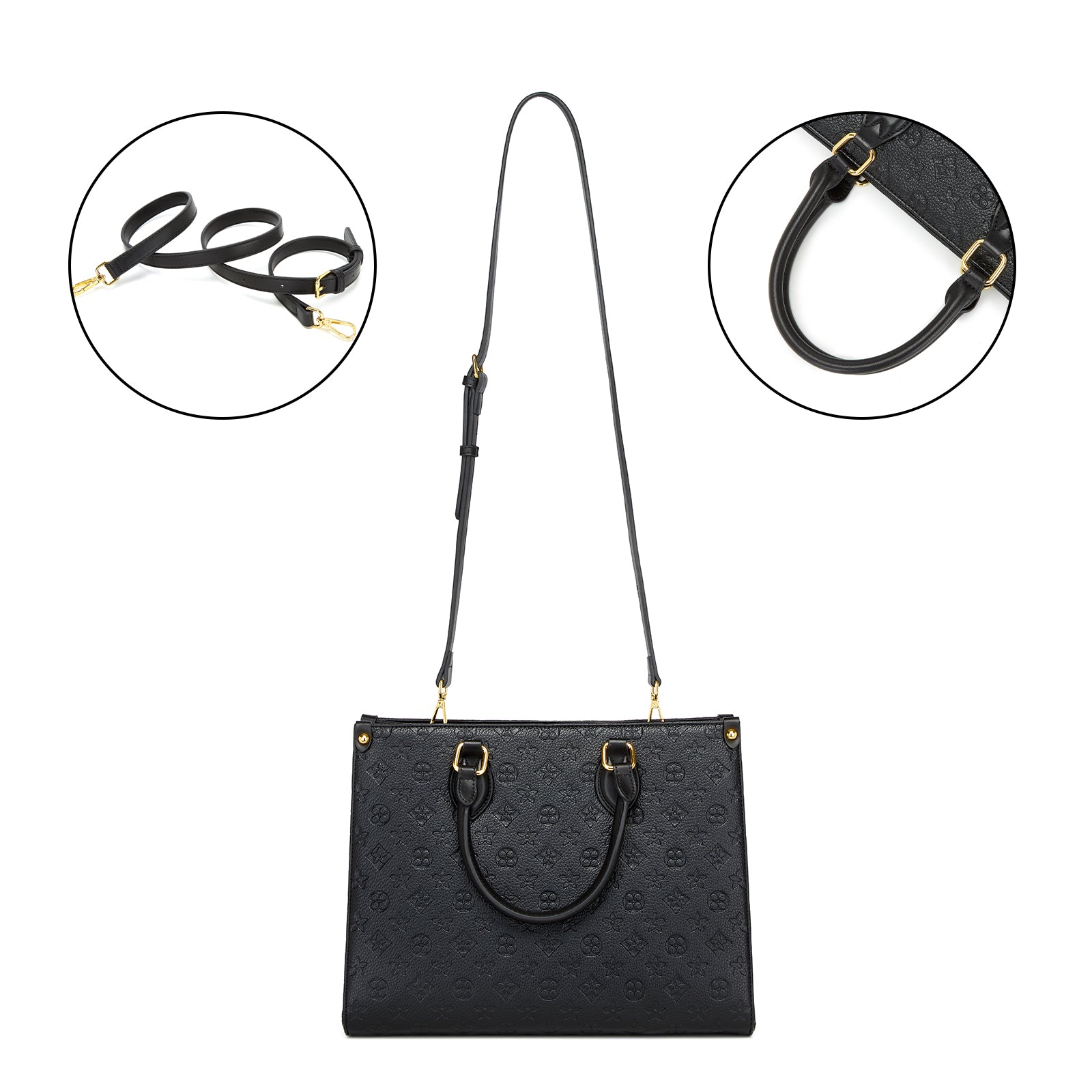 Designer-Inspired Onthego Style Top Handle Bag with Wallet & Crossbody Strap – Embossed Checkered. 9099BKS
