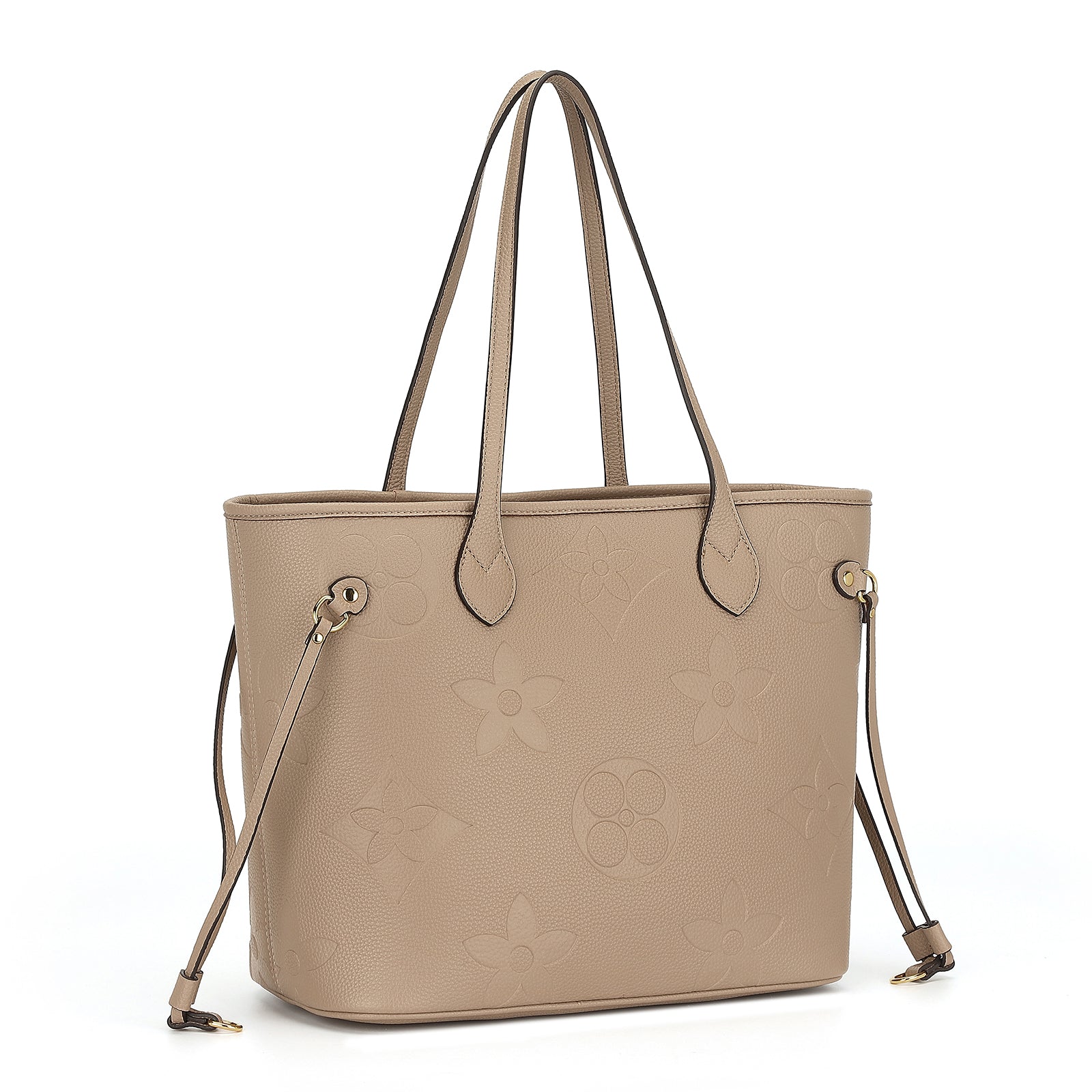 MilaKate Embossed Tote Bag with Wallet, Designer-Inspired. TaupeColor-LargePrint.