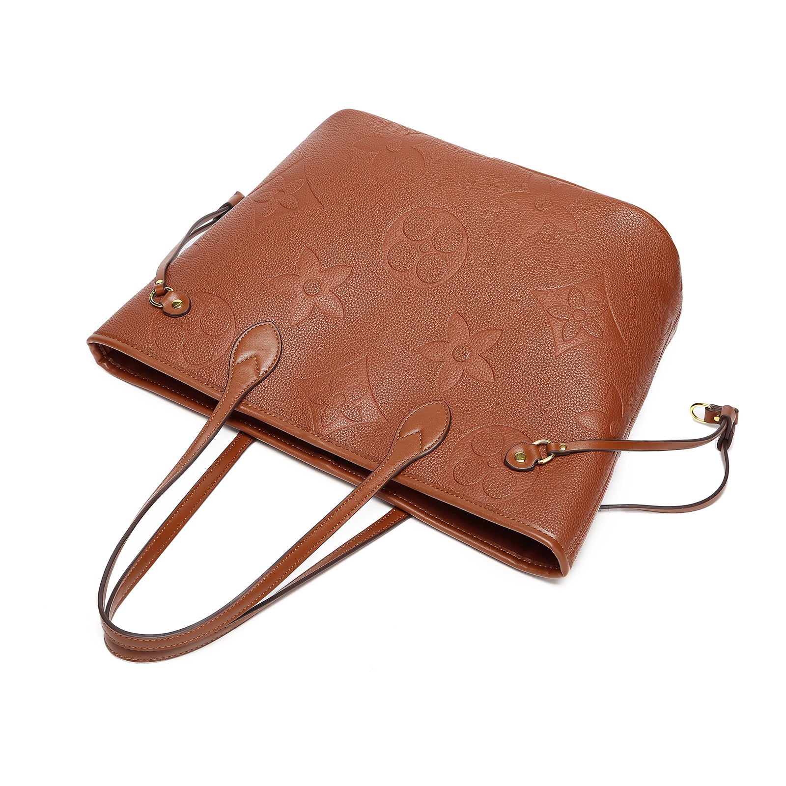 MilaKate Embossed Shoulder Bag with Wallet, Designer-Inspired Tote. BrownLargePrint